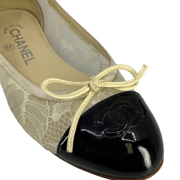 CHANEL Lace CC Cap Toe Ballet Flats Size 7 - Picture 2 of 6